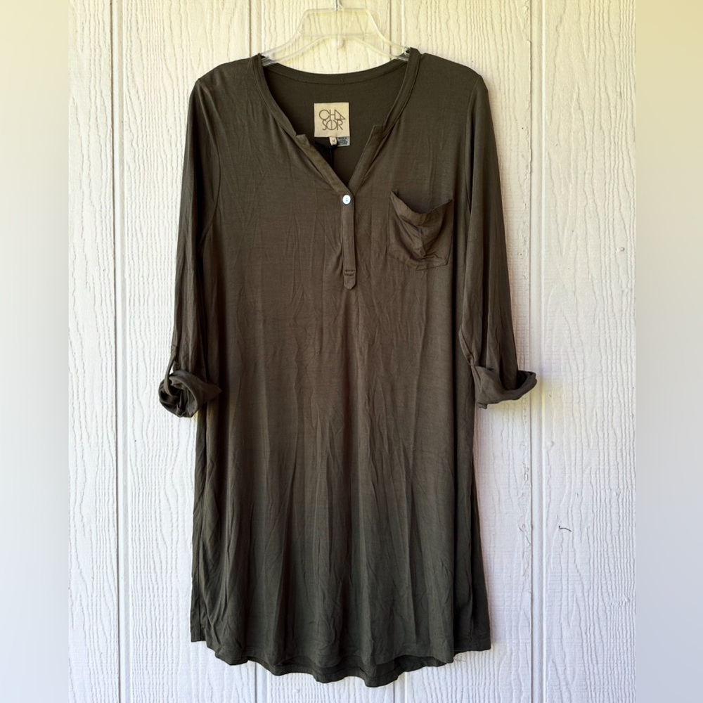 Chaser Olive Green Shirt Dress